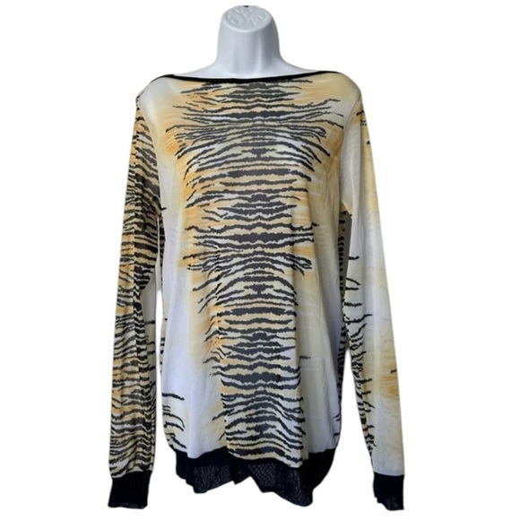 Petit Pois Viviana G mesh top tiger print boat neck long sleeve excellent M - Picture 1 of 7